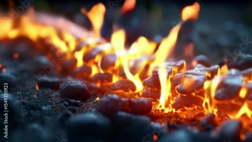 Intense fire on charcoal embers