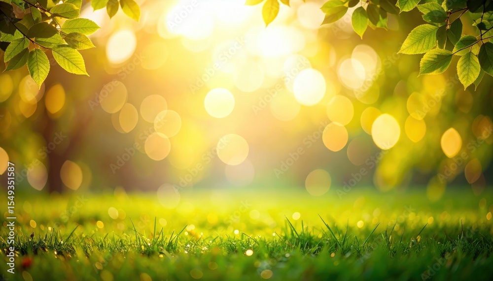 Fototapeta premium Morning sunshine illuminating vibrant green grass in a serene nature landscape outdoor photography peaceful setting natural beauty