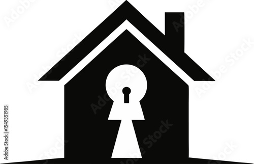 Home With Keyhole Silhouette Vector Illustration Black And White