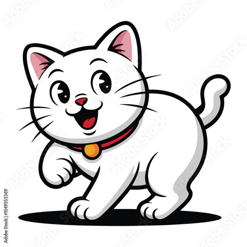 Cute smiling cartoon cat vector icon illustration animal icon concept isolated premium