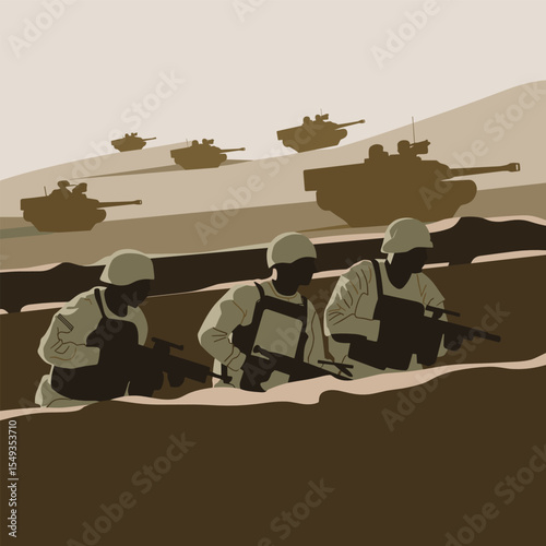 Soldiers Defending In Warzone Trench Poster