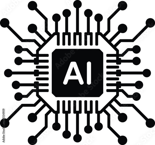 Artificial Intelligence Chip  A Microchip Icon Representing AI Technology, Machine Learning, and Deep Learning Algorithms