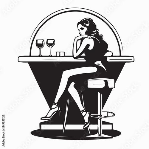 A Lady Sitting Alone at a Bar Feeling Calm and Serene in Solitude