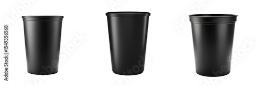 Set of plastic black trash cans.
