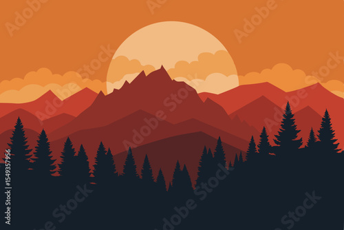Breathtaking mountain landscapes unfold as the sun rises and sets, painting the sky with red and misty hues