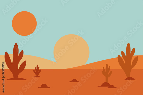 An autumn sunset illuminates a desert landscape with an Easter bunny and eggs in the grass, featuring a silhouette of a tree against the orange sky