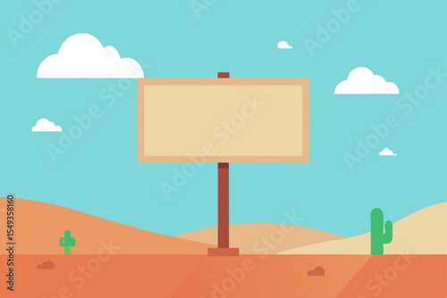 Blank advertising billboard or road sign on the beach with blue sky and grass