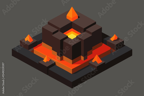 Isometric vector illustration of a burning house, a symbol of urban property disaster