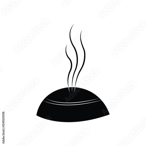 Steaming Bowl of Food Black Silhouette on White Background Simple Design