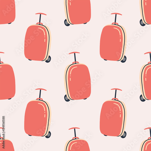 Seamless pattern of suitcases, bags, backpacks for travel in doodle style. Hand drawn luggage icons.
