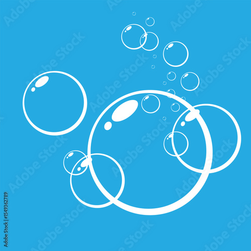A visually appealing image of numerous white, translucent bubbles ascending against a vibrant blue background, creating a sense of freshness, cleanliness and freedom. The design is clean and simple.