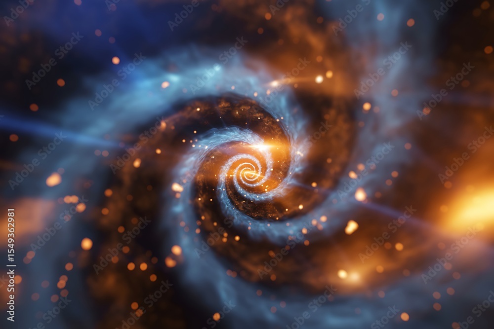 Fototapeta premium Cosmic Vortex Swirl: Abstract Galaxy Energy with Glowing Particles Background