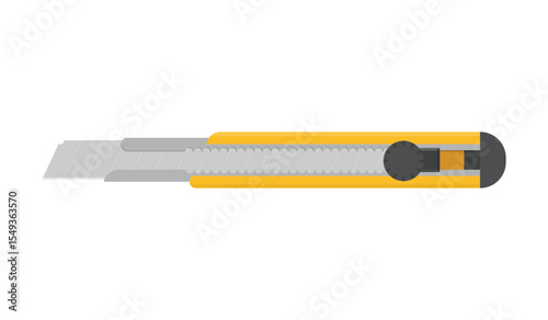 A yellow retractable utility knife. It has a segmented blade for easy replacement and sharpness. A versatile tool for various cutting needs, suitable for many tasks.