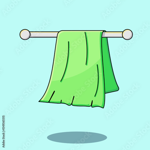 Vector illustration of a green towel hanging on a clothesline