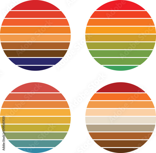 Vintage sunset inspired retro graphic bundle isolated on white