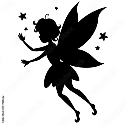 Cute fairy silhouette on white background