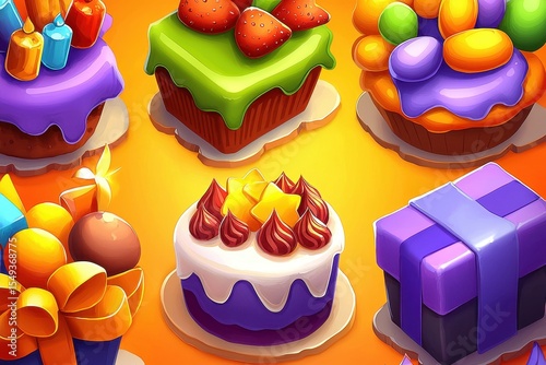 Colorful and Festive Desserts on a Vibrant Background