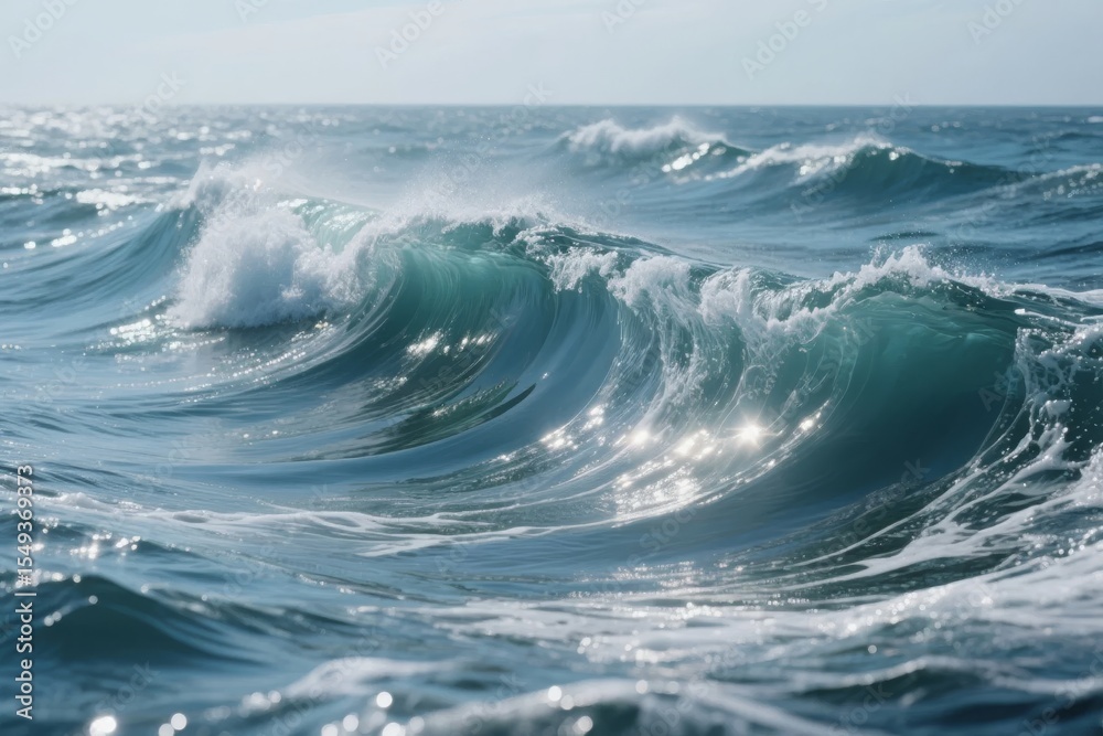 Naklejka premium Dynamic Ocean Wave Rolling Under Bright Sunlight