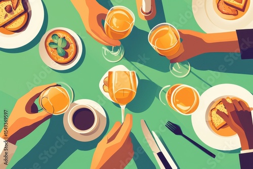 Celebration Gathering with Drinks and Delicious Food on Table