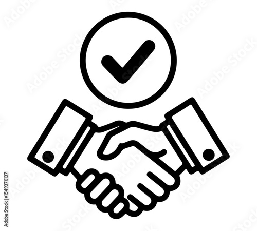 Handshake with Checkmark for Approved Agreement Icon.This universally symbolizes an approved agreement, completed deal, or successful partnership.