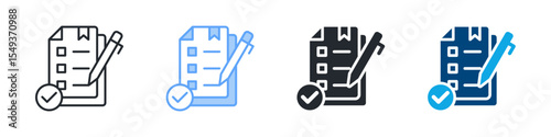 Assessment Icon Set Multiple Style. Designed In Outline, Blue, Glyph, Dual Tone