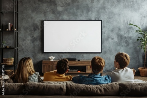 Premium Quality Picture of Family Watching Tv in Living Room