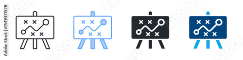 Strategy Icon Set Multiple Style. Designed In Outline, Blue, Glyph, Dual Tone