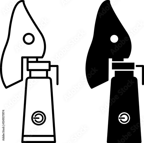 Nebulizer Icons. Black and White Vector Illustrations. Inhaler For Spraying Medicine Into The Airways. Medical Device, Treatment. Lung Disease Concept