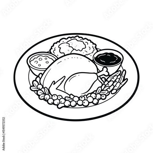 Thanksgiving turkey dinner on a plate illustration silhouette