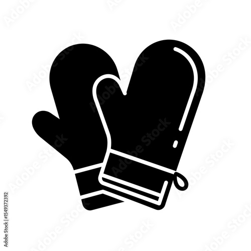 Illustration of a pair of oven mitts in solid black silhouette