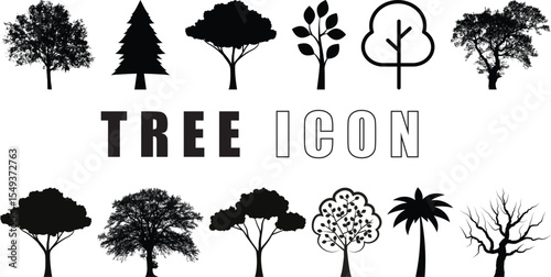 Set of Tree icon, tree drawing, tree branch, tree design, forest, trunk vector collection