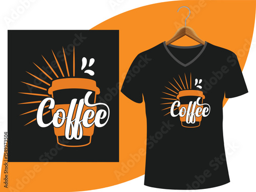 Coffee T Shirt Design with Takeout Cup Graphic and Bold Lettering for Coffee Lovers Apparel