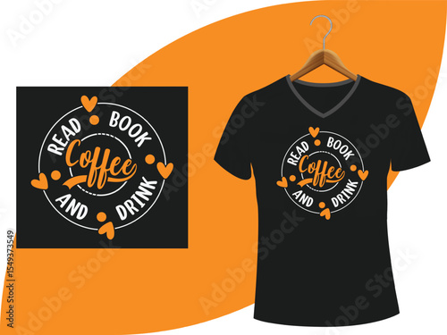 Coffee and Books T-Shirt Design Stylish Apparel Mockup with Inspirational Typography and Graphics