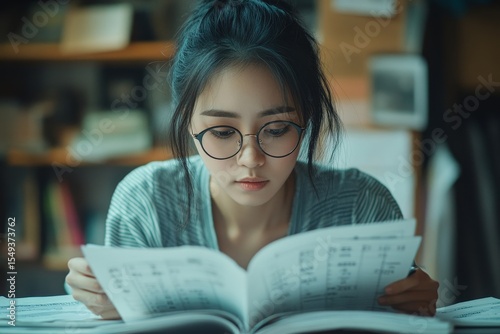 Stressed Asian woman calculating her loan and credit card debt on the table, struggling with financial management., Generative AI