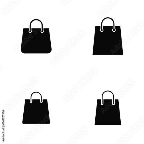 Four Black Shopping Bag Icons on White Background Simple Retail Symbols Set shopping bags