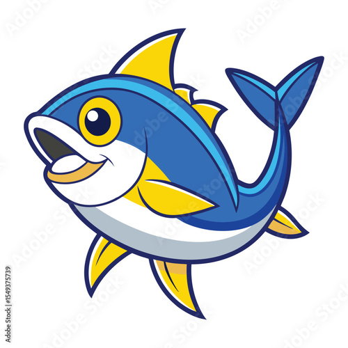Happy Blue and Yellow Cartoon Tuna Fish