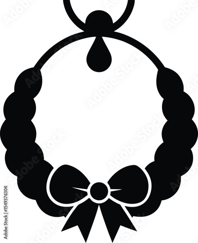 Elegant Black and White Wreath with Bow Perfect for Holiday Decorations or Invitations