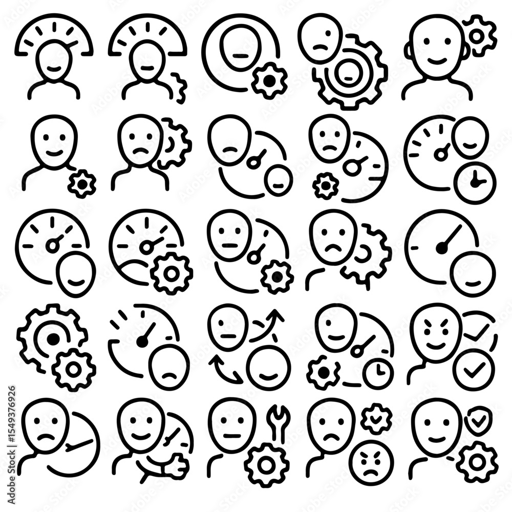 Fototapeta premium Intricate graphic icon set illustrating a spectrum of emotions and states of mind, offering a visual language for diverse mental landscapes and human experiences.