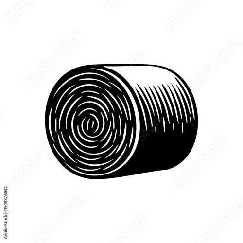 Minimalist black vector of a cylindrical hay bale, perfect for farming illustrations.

