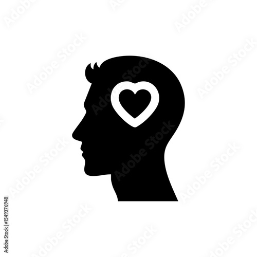 Black silhouette of a human head with a heart symbol, representing empathy or compassion.

