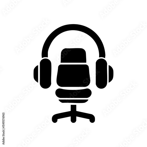 Vector logo of an ergonomic office chair integrated with a headset, symbolizing remote work or gaming.


