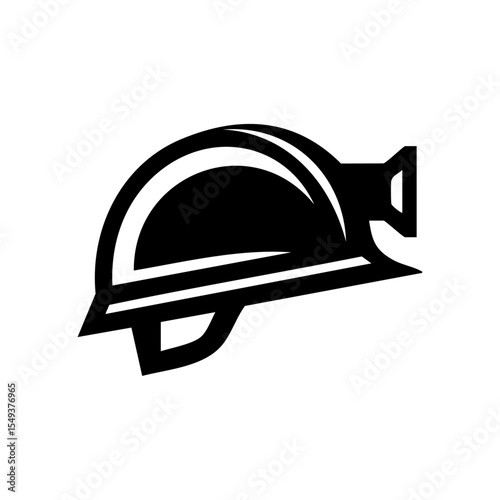Side profile vector of a safety helmet with an attached headlamp, ideal for mining or construction use.


