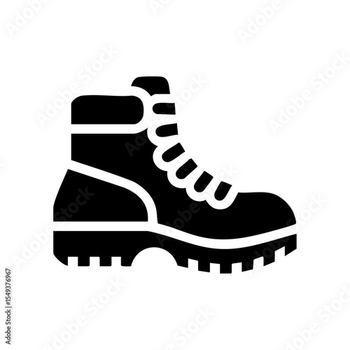 Black vector of a rugged hiking boot with tread detail, perfect for outdoor and trail themes.

