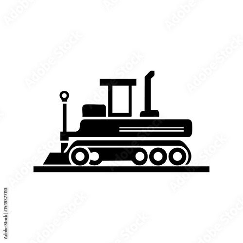 Silhouette-style icon of a paver machine used for road construction, in clean black vector form.


