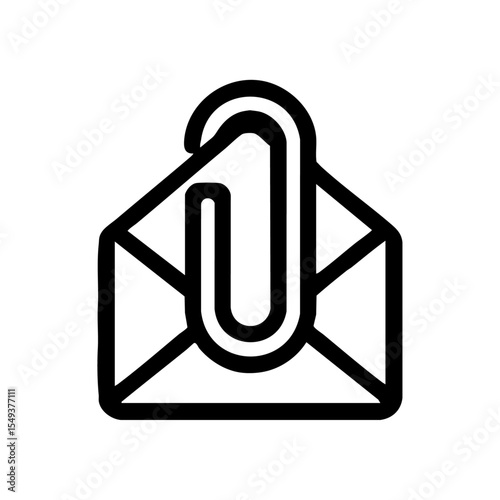 Minimalist black vector logo showing an envelope with an integrated paperclip, representing email attachment or correspondence.

