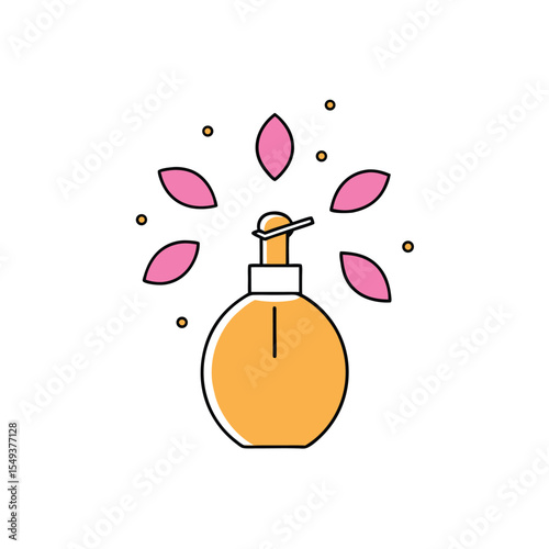elegant tropical perfume bottle with floating petals on beach setting Vector illustration