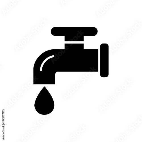 Minimalist black vector icon of a water faucet dripping.

