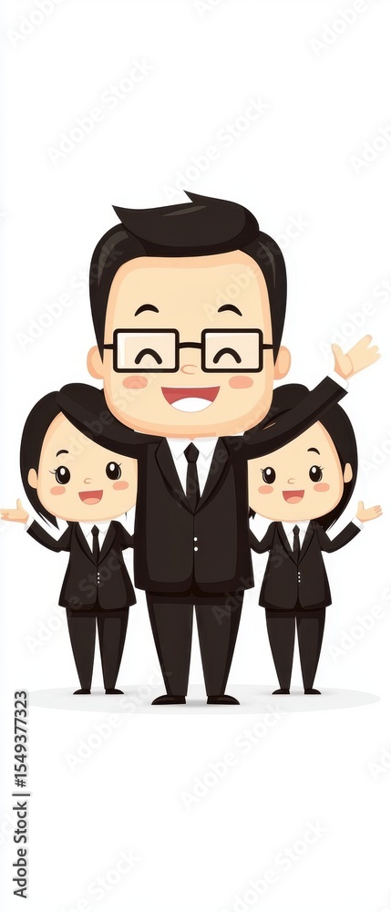 Fototapeta premium Happy Business Team Cartoon Characters Smiling in Formal Attire