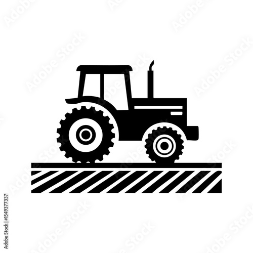 Minimalist black tractor icon with field lines

