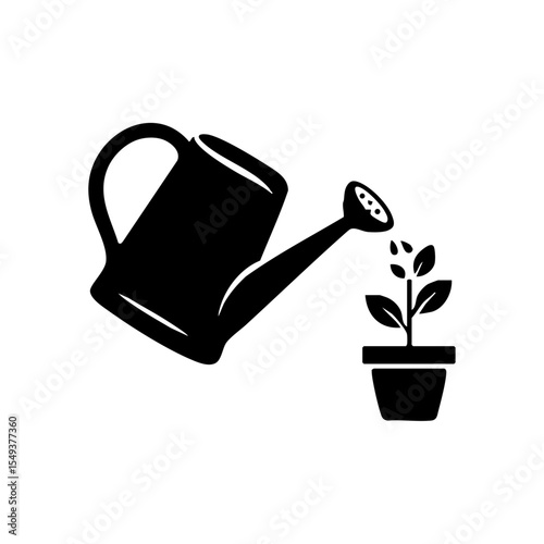 Gardening symbol with watering can and sprouting plant

